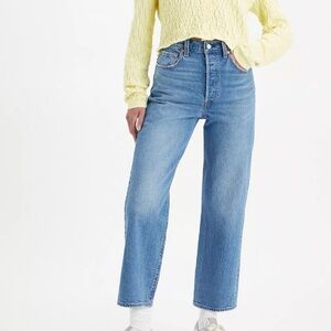Levi's Ribcage Straight Wide Crop Ankle Jeans Women’s 16W Button Fly Stretch